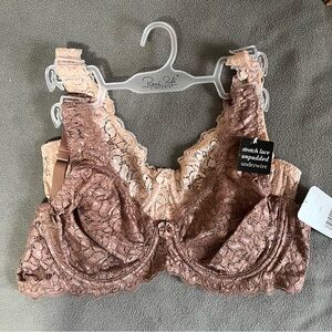 NWT Rene Rofe Women's Lace Underwire Bra - Brown and Cream